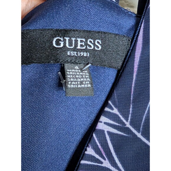 GUESS Dress 4 Tropical Print Chiffon High-Low Maxi Strappy Keyhole Navy Blue - Picture 6 of 13